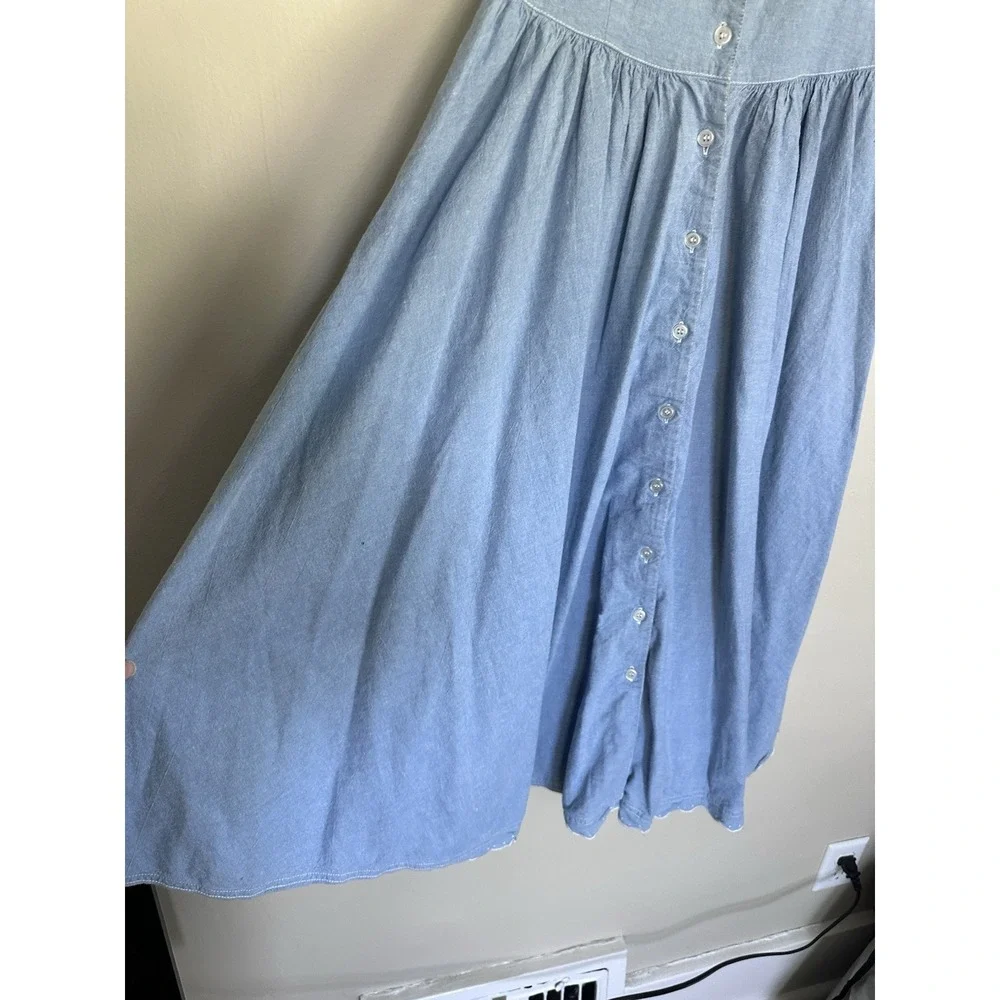 Vintage Prairie Cottagecore Western Denim Circle Skirt Dress SMALL/MEDIUM - Picture 3 of 16